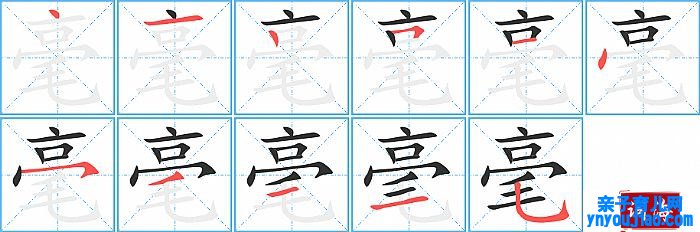 毫的笔顺、笔画