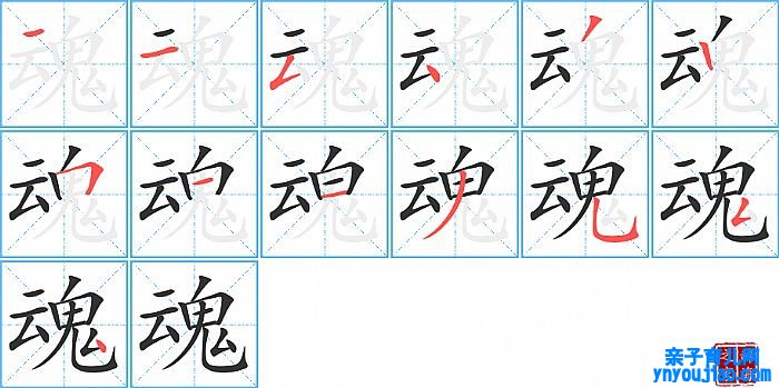 魂的笔顺、笔画