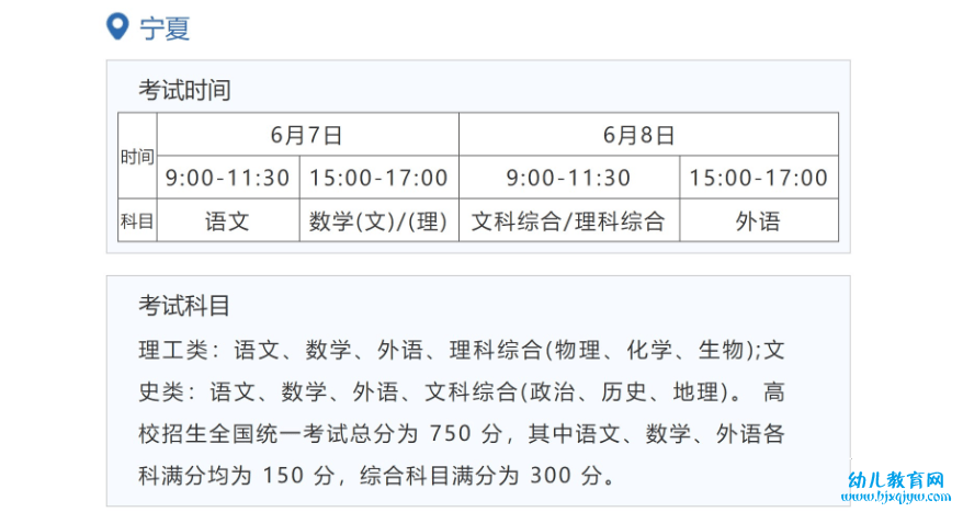 2022年宁夏高考时间安排,宁夏高考时间2022具体时间表
