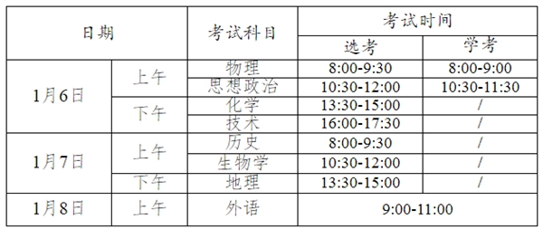 2023年浙江高中各科会考时间安排一览表